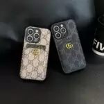 Gucci Monogram iPhone Case with Card Holder Black Monogram Brown Monogram Lifestyle