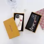 Luxury LV Phone Case with Wristband Chain Black White with Box