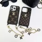LV Monogram Card Holder iPhone Case with Hand Chain Brown Large Mono Brown Small Mono Back View