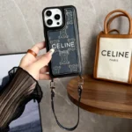 Celine Phone Case With Strap-Deep Blue Fabric