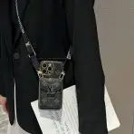 Crossbody Card Holder LV iPhone Case - Black Monogram