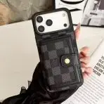 LV Wallet Phone Case for iPhone 17 - Black Checkered