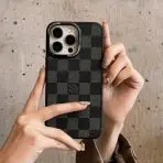 Classic LV Leather iPhone Case-BLACK CHECKERED