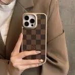 Classic LV Leather iPhone Case-BROWN CHECKERED