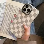 Classic LV Leather iPhone Case-WHITE CHECKERED