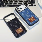 Denim iPhone 17 LV Phone Case Black and Blue Leather L