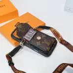 LV Crossbody iPhone 17 Series Case—Brown Black Card Holder