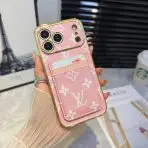 LV Pattern Leather iPhone Case pink leather