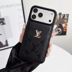 Vertical Folding LV Card Holder Wallet iPhone 17 / Pro / Pro Max / Air LEATHER BLACK MONOGRAM
