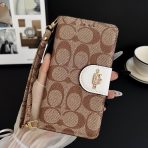 Coach Phone Case Wallet iPhone 17—Brown White Clasp