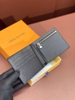 Black LV Mens Trifold Wallet with Zipper  with Zipper - image 2