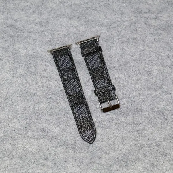 LV Apple Watch Bands Leather- Black Checkerd