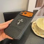 Leather Chrome Heart iPhone Case 13-17 Pro Max