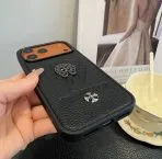 Leather Chrome Heart iPhone Case 13-17 Pro Max