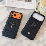 Leather Chrome Heart iPhone Case 13-17 Pro Max
