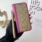 Coach Holster Wallet for iPhone-Khaki Pink Edge