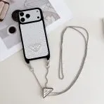 Crossbody Prada Phone case-White -Rhinestone logo