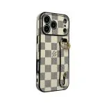 LV Hand Strap Back Cover Case—White Checkered