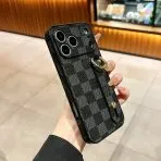 LV Hand Strap Back Cover Case-Black Checkered