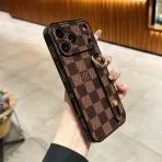 LV Hand Strap Back Cover Case-Brown Checkered