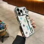 LV Hand Strap Back Cover Case-White Rainbow Monogram