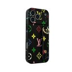 LV Hand Strap Back Cover Case-Black Rainbow Monogram