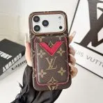 Magnet Card Holder LV iPhone Case-Brown Monogram-Red