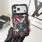 Magnet Card Holder LV iPhone Case-Black Raibow