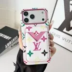 Magnet Card Holder LV iPhone Case-White Rainbow