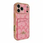 Electroplated Coach Card Holder Phone Case-PINK