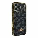 Electroplated Coach Card Holder Phone Case-BRIGHT BLACK
