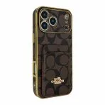 Electroplated Coach Card Holder Phone Case-BROWN