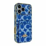 Electroplated Coach Card Holder Phone Case-BLUE
