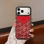 Goyard Magnet Card Holder iPhone Case-Dark Red