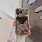 Gucci Phone Case Magnet Card Holder-Cherry on Beige