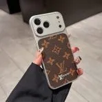 LV Lens Protection iPhone Case-Brown Monogram Silver