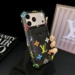 LV MagSafe Magnet Card Holder Phone Case-Black Multicolor Monogram