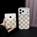 LV MagSafe Magnet Card Holder Phone Case-White checkered