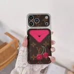 Magnet Card Holder LV Phone Case-Pink Cherry