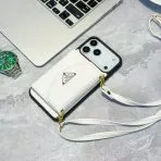 Prada Crossbody Wallet Phone Case iPhone- WHITE