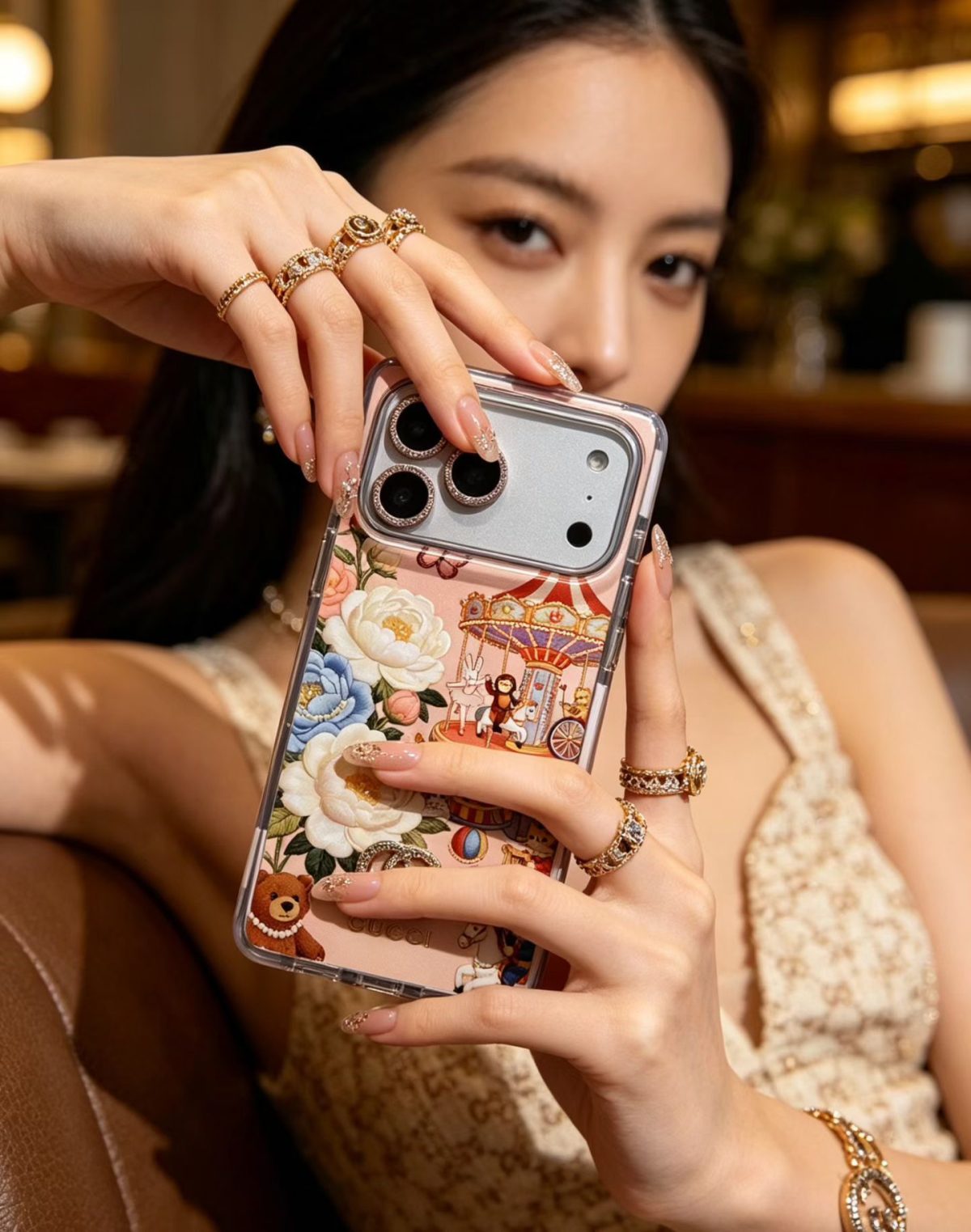 Gucci Print Clear Phone Case for iPhone 15-18 / Pro / Pro Max
