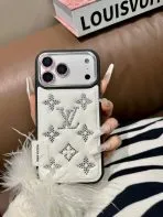 LV Rhinestone Monogram iPhone Case-White