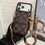 Crossbody LV-Style iPhone Case-BROWN CHECKERED