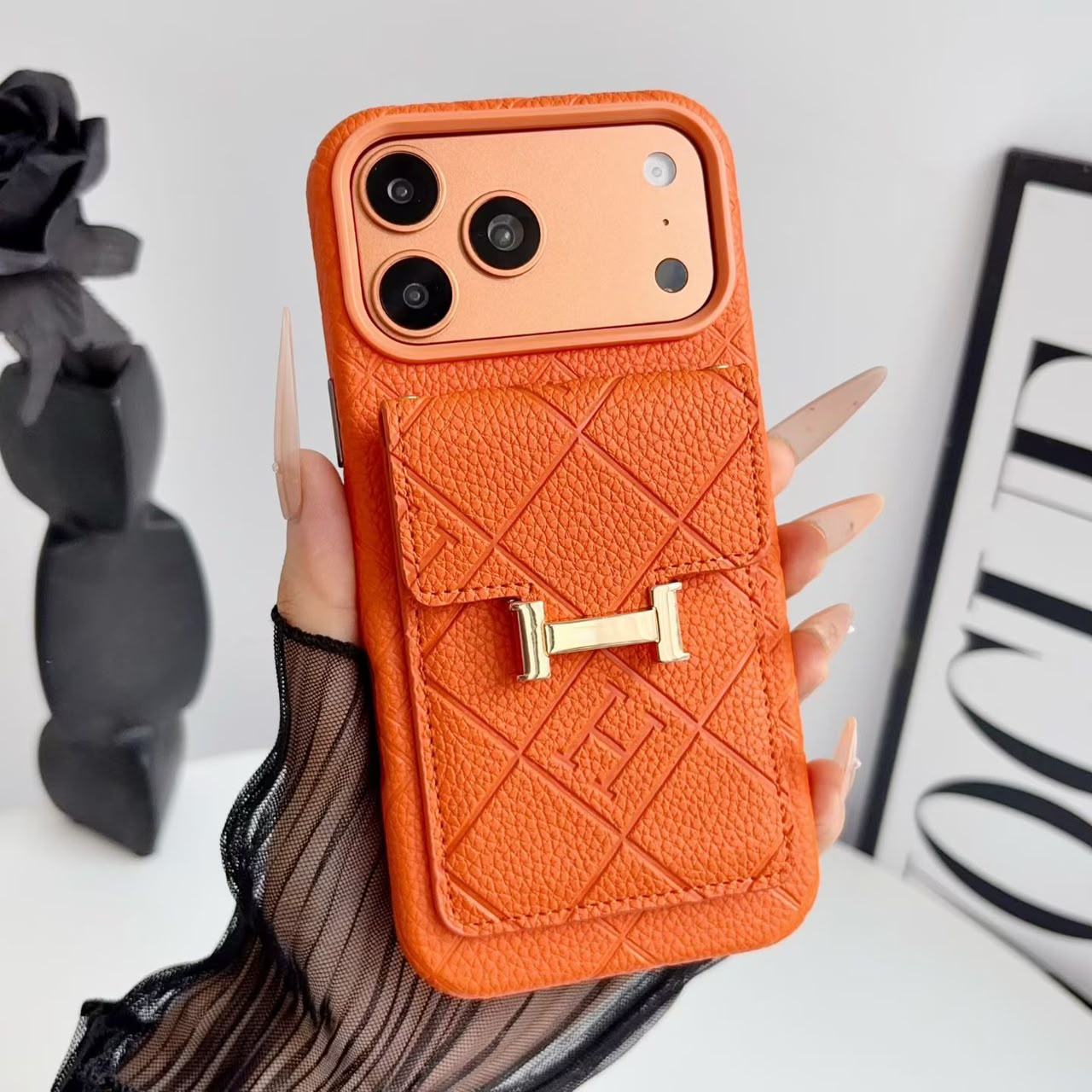 H Leather iPhone Hermes Leather iPhone case (Orange)